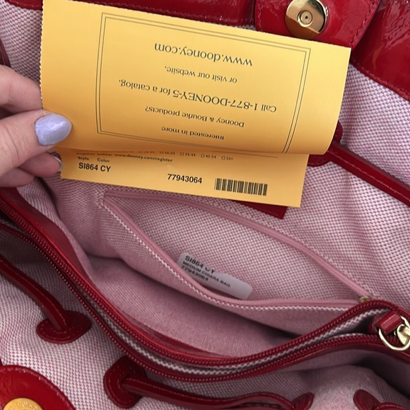 Dooney & Bourke Large Red Patent Leather/White Canvas Striped Tote EUC - Picture 13 of 13